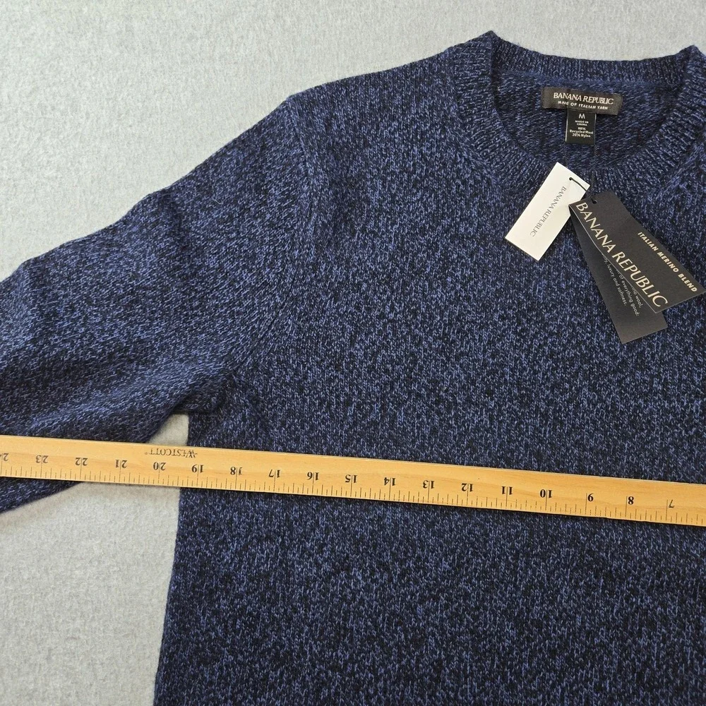 Banana Republic Sweater Mens M Blue‎ Crew Neck Pullover Chunky-Knit Wool Nylon